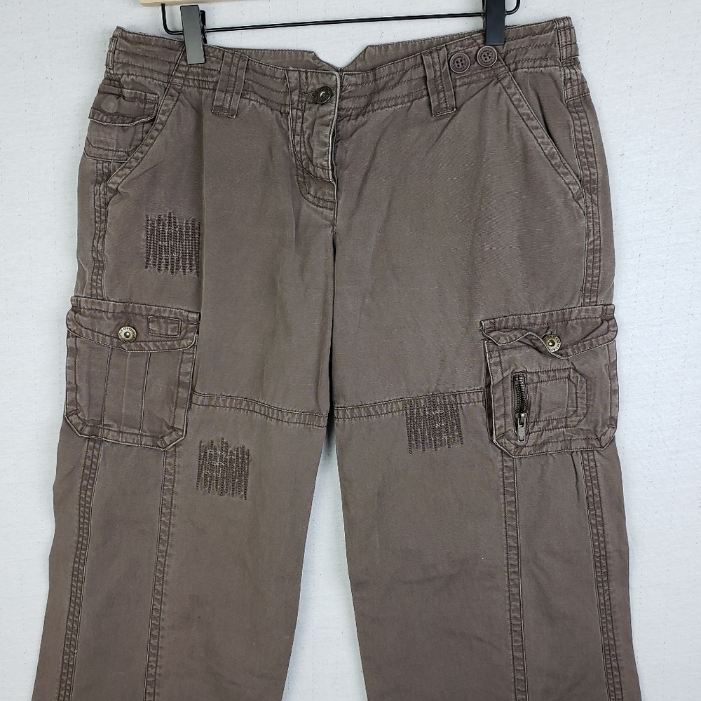 Vintage Y2K Picasso Pants Cargo Baggy Low Rise Relaxed Distressed Taupe Brown L - Picture 3 of 13